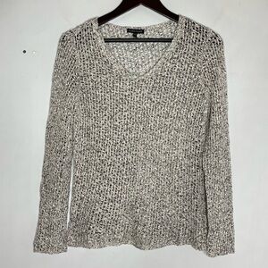 Eileen Fisher Size XS Knit Cotton Sweater White Black V-Neck